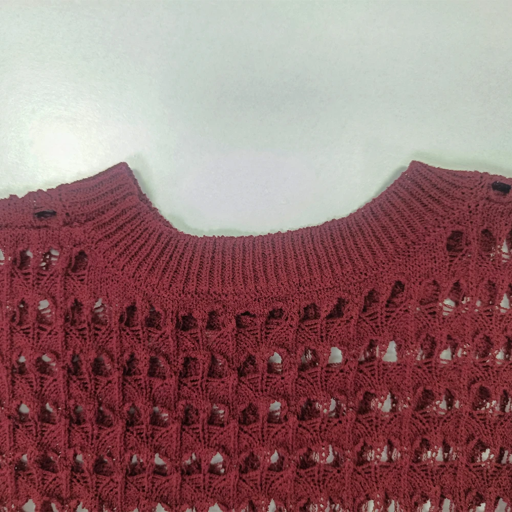 Knitwear Manufacturer Ladies Acrylic Nylon Short Sleeve Pullover Summer Mesh Short Sleeve Openwork Knit Women Top Sweater