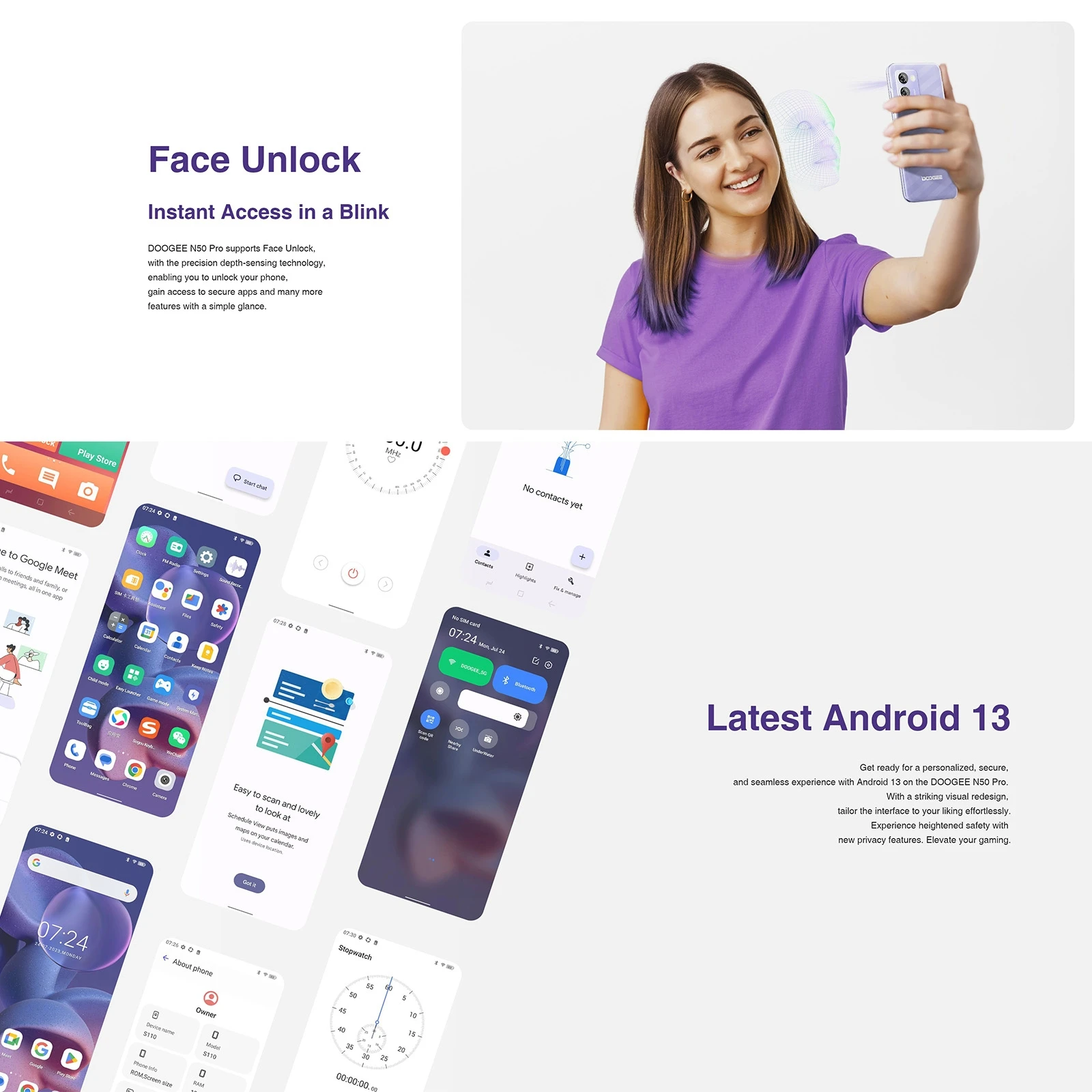 Оригинальный мобильный телефон N50 Pro 8 ГБ + 256 6 52 дюймов Android 13 4G смартфон DOOGEE