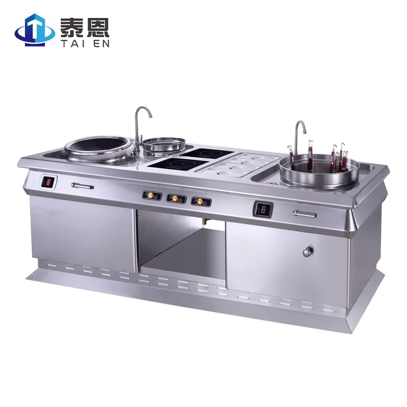 
380V Induction Wok Range with Sink and Cabinet Multifunctional Commercial Kitchen Equipment for Restaurant 