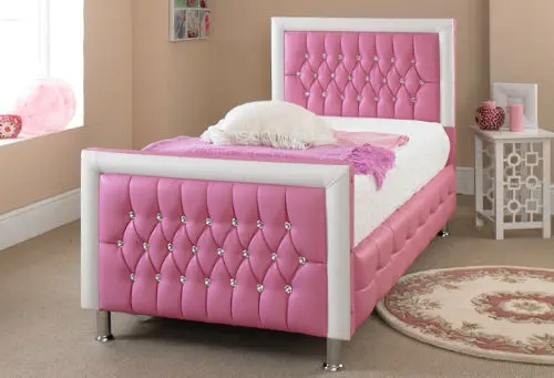 Customized  headboards luxury single size pink color  diamond girl bedroom furniture  faux soft PU leather single double bed