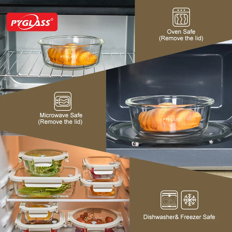 Glass food storage container with breathable clear glass lid for home kitchens 3set