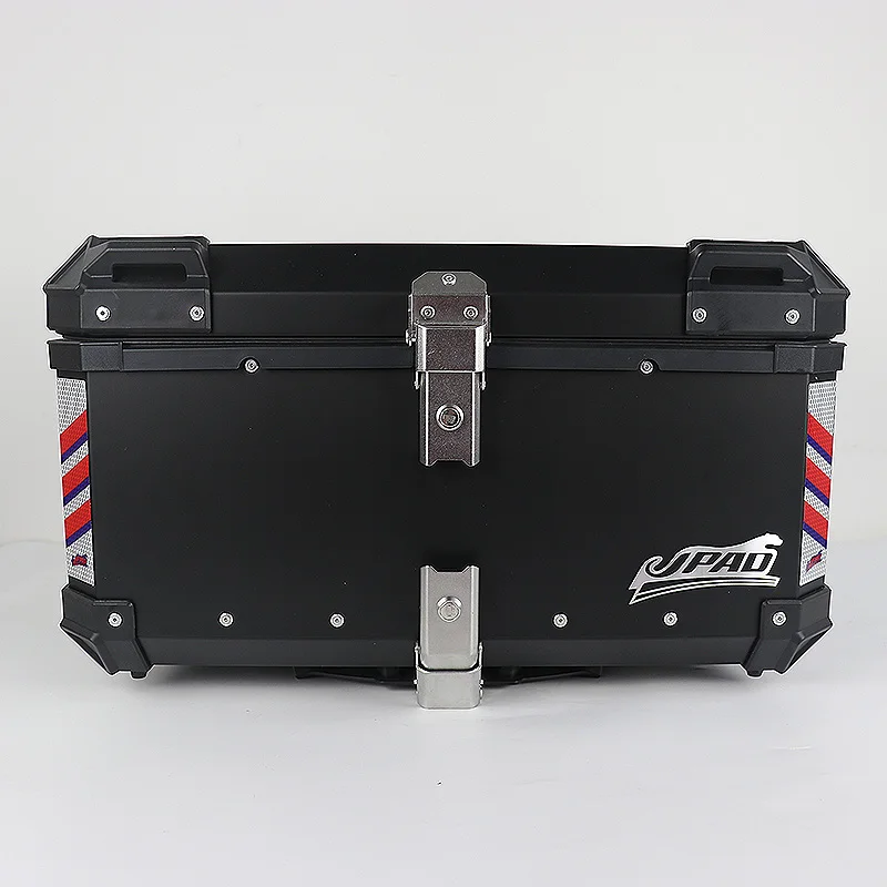 
black and silver aluminum top box motorcycle tail box top case big size square corner 65L 
