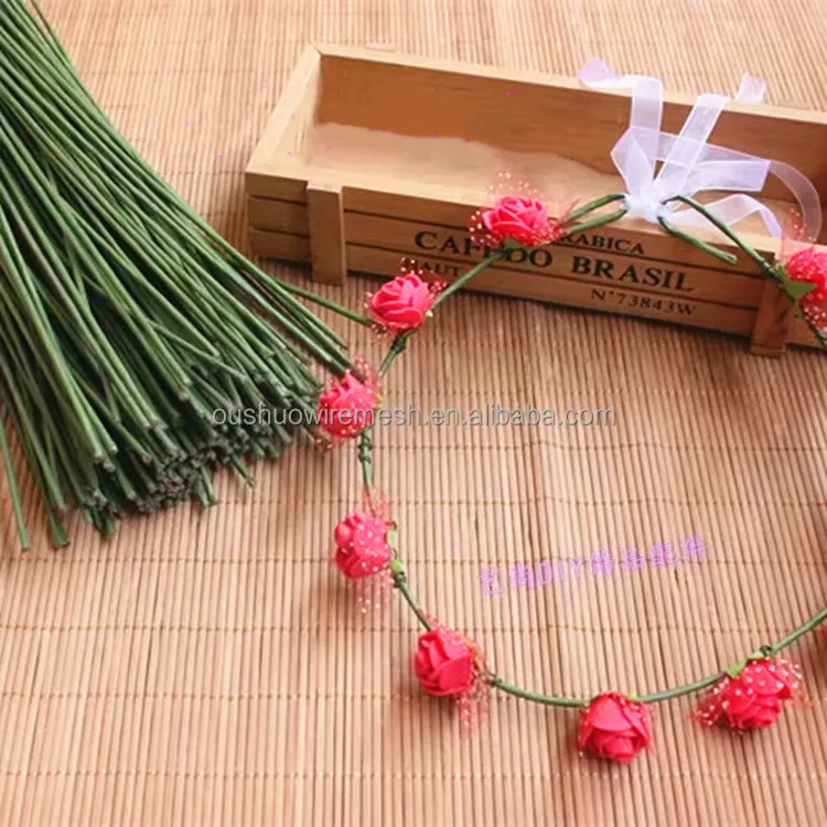 Artificial flower making material supplies 14inch 36cm length green floral wire flower stems craft wire