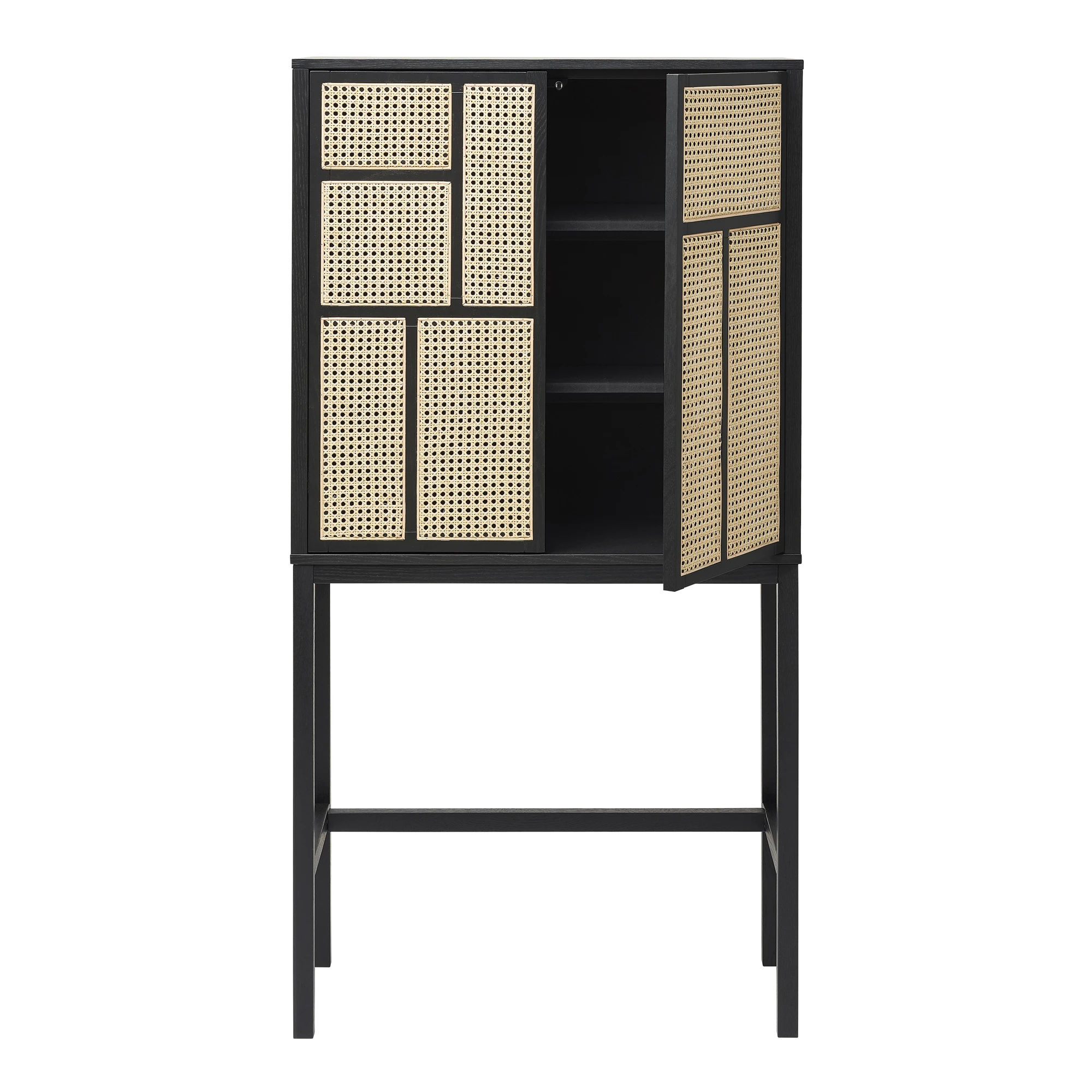 Factory Wholesale Nordic 2 Rattan Cane Door Solid Wood Living Room Italian Modern Storage Cabinet
