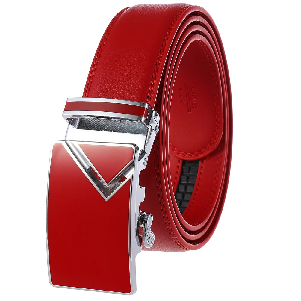 yb113 Many Color White Red Blue Cowhide Leather Ratchet Belt for Men Sport Business
