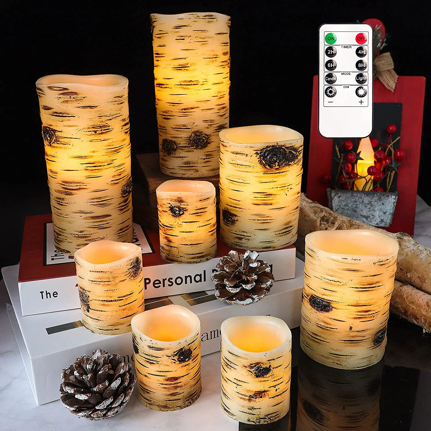 High Quality Flickering LED Candles Christmas Flameless Candles with Remote Real Wax Birch Bark Candle Lights for Home Bookcase