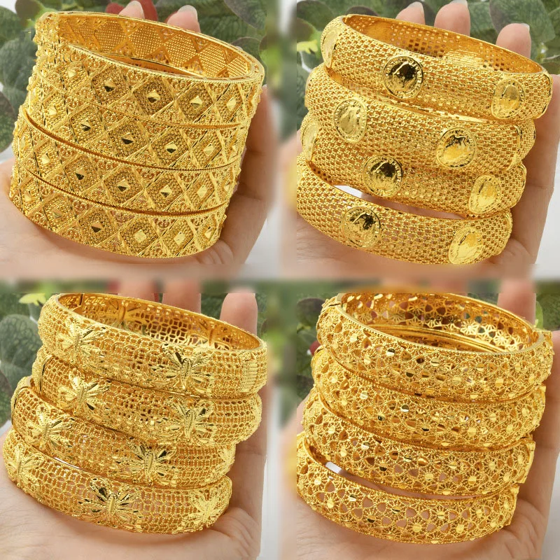 High quality Hollow dubai gold plated bangles jewelry indian women wedding bangles bracelets