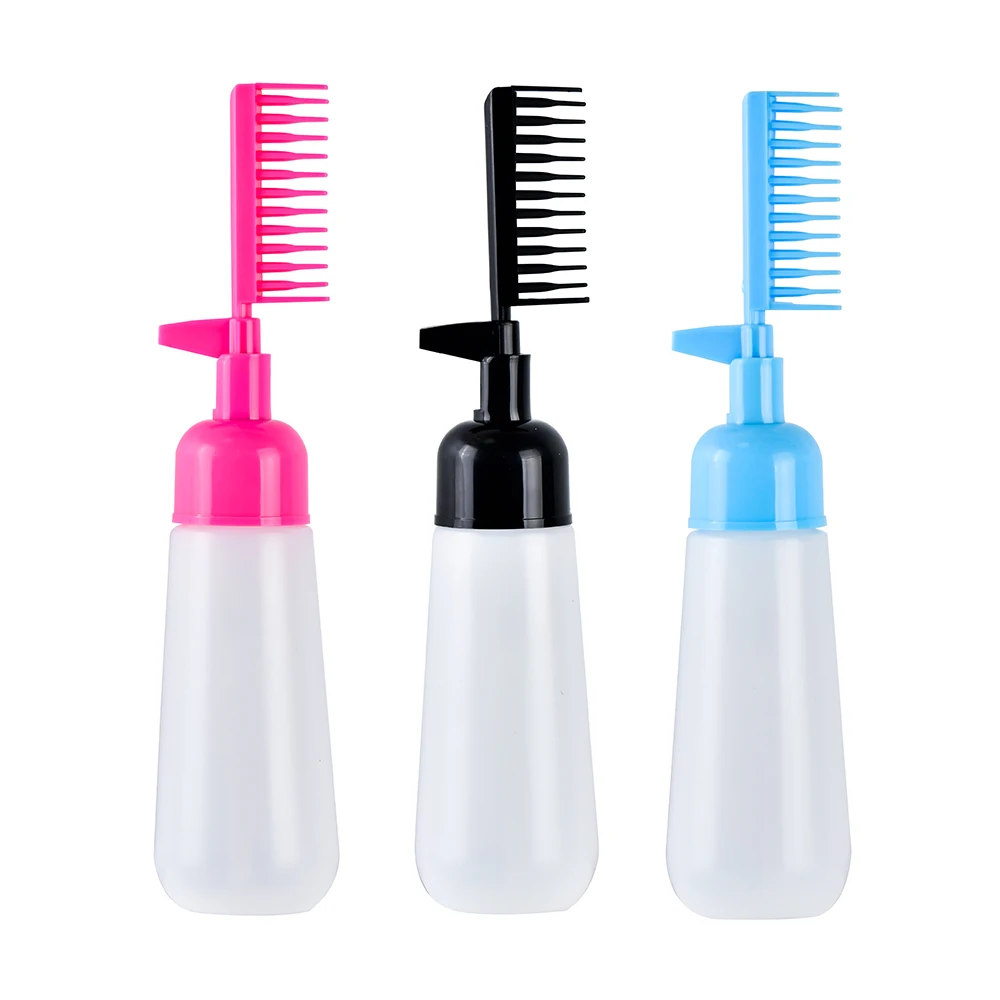 Hot selling 170ml 180ml Salon Hair Dry Cleaning Comb Plastic Hair Oil Dye Squeeze Bottle with Brush Applicator