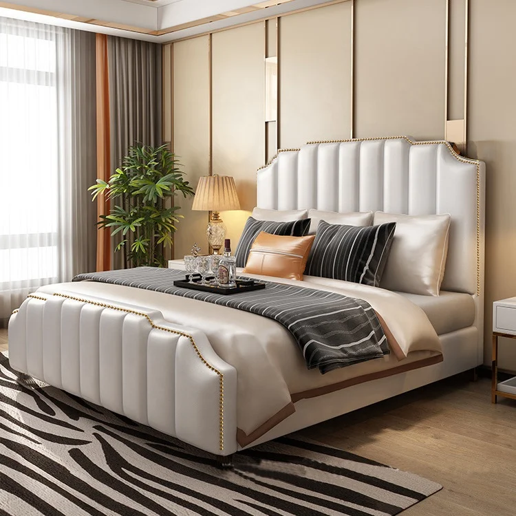 Modern european designs leather wooden beds king queen size