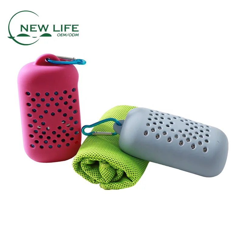 Cooling Sports Gym Running Instant Ice Cooling Microfiber Towel in silicone bag