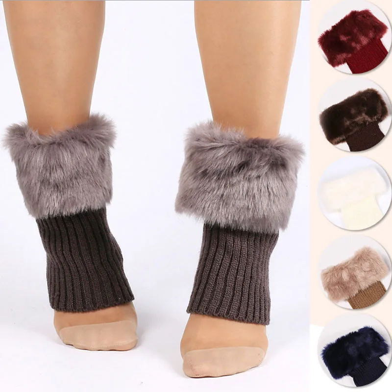 New Design Knitted Faux Fur Leg Warmer Elastic Cosplay Party Girl Lolita Fur Slouch Leg Sleeve Warmers