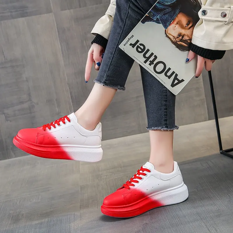 Women Flat Casual Sneakers Lace up Breathable Colorful Platform Shoes Female PU Fashion Ladies Walking Vulcanized Sport Shoes