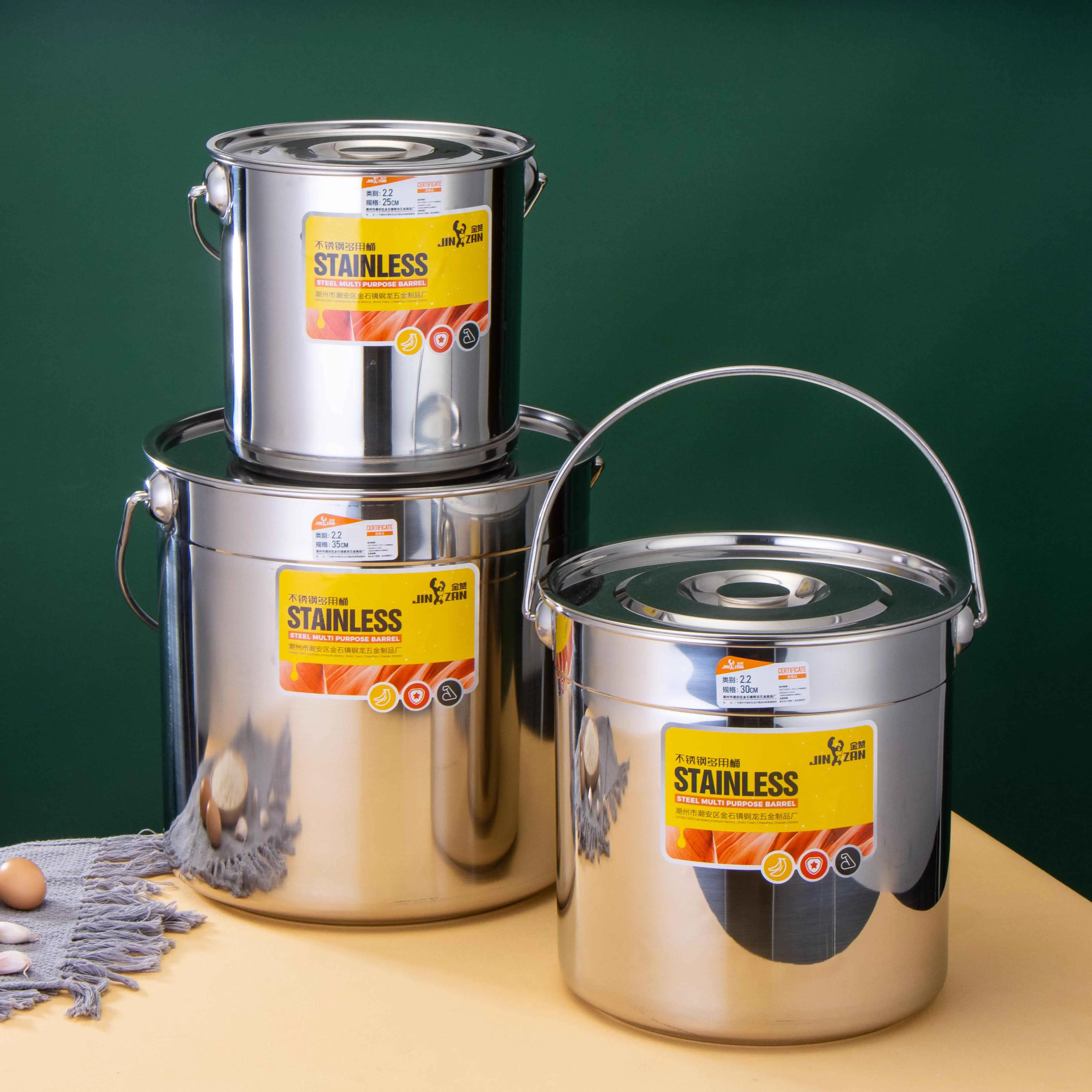 Multi-purpose Water and Soup Bucket Stainless Steel Oil Lift Bucket With Lid For Commercial Use
