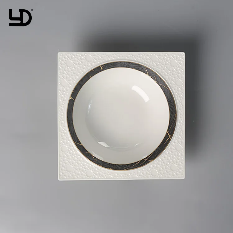 Dubai Porcelain Dinner Set Wedding White Dinnerware Royal Ceramic Tableware Embossed Plate