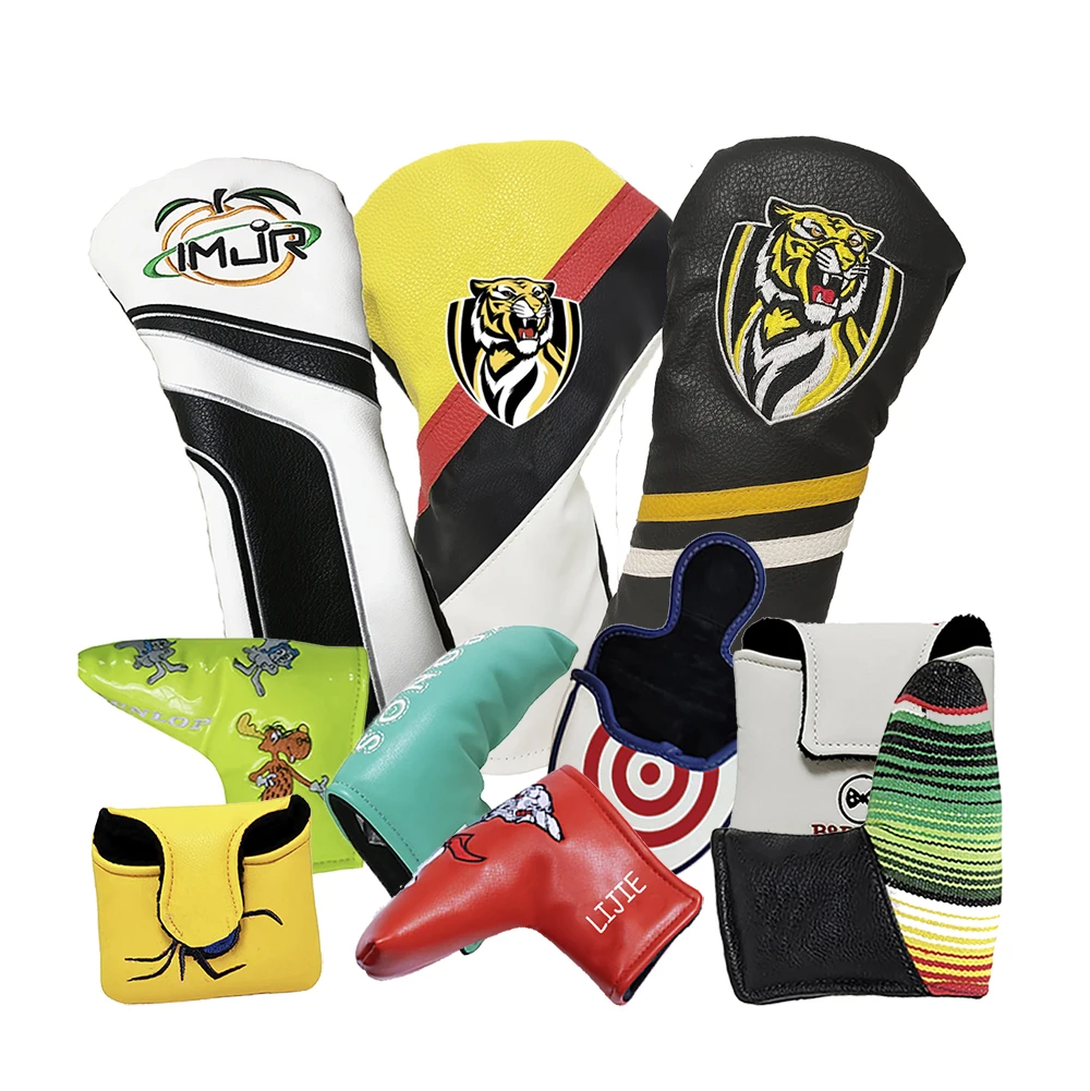 Manufacturer OEM Leather Golf Headcover Driver Wood Golf Head Cover Barrel Tube Style 460cc Embroidery Printed Golf Club Cover