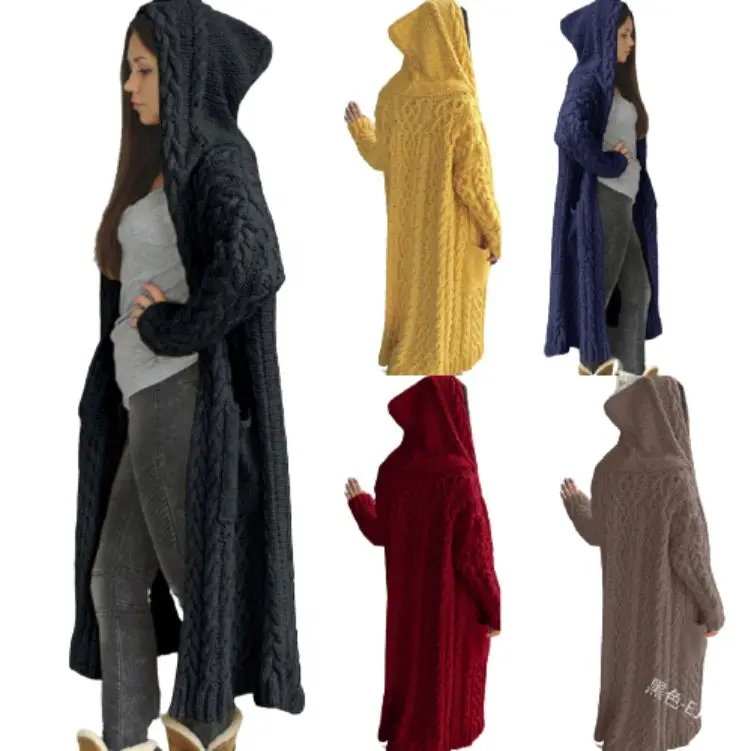 Wholesale Custom Baggy Ladies Plus Size Chunky Long Sweaters Vintage Loose Cardigan Cable Knit Wool Sweater For Women
