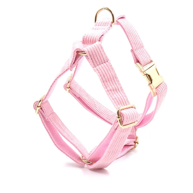 Wholesale new arrive hot sale corduroy pet harness cute pink cute dog harness high end soft corduroy dog harness set luxury