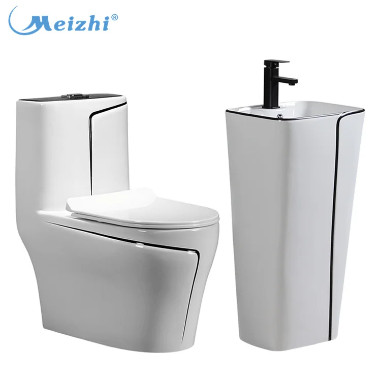 Ceramic supplier wc sanitary ware black and marble color hand wash one piece design toilets and sink