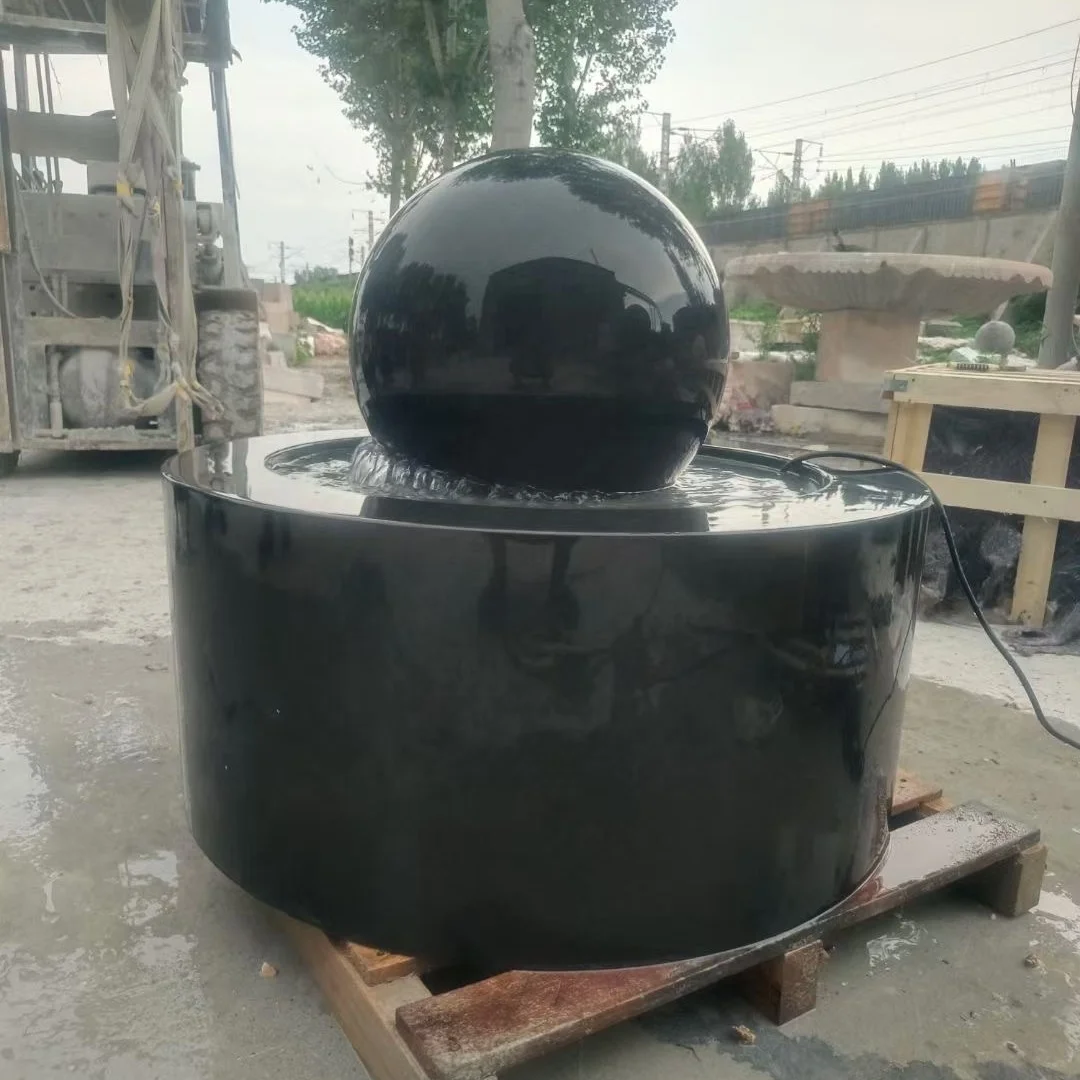 Hand Carved Outdoor Garden Big Natural Stone Custom Marble Rotating Granite Ball With Map Water Fountain For Sale