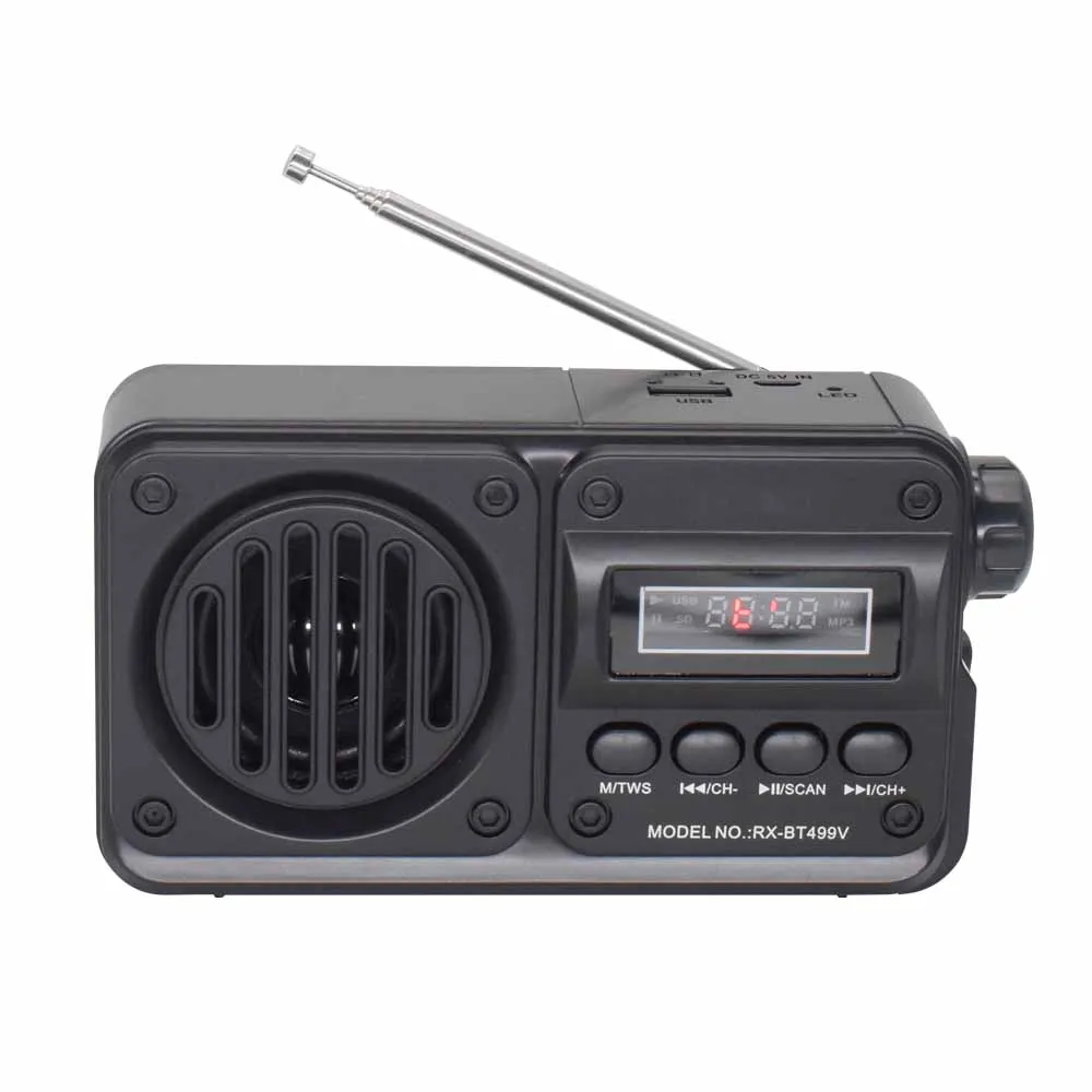 Portable FM Radio Receiver Digital Auto Scan Preset  Radio Station Rechargeable Radio with BT/USB/TF Card MP3 Music TWS Speaker