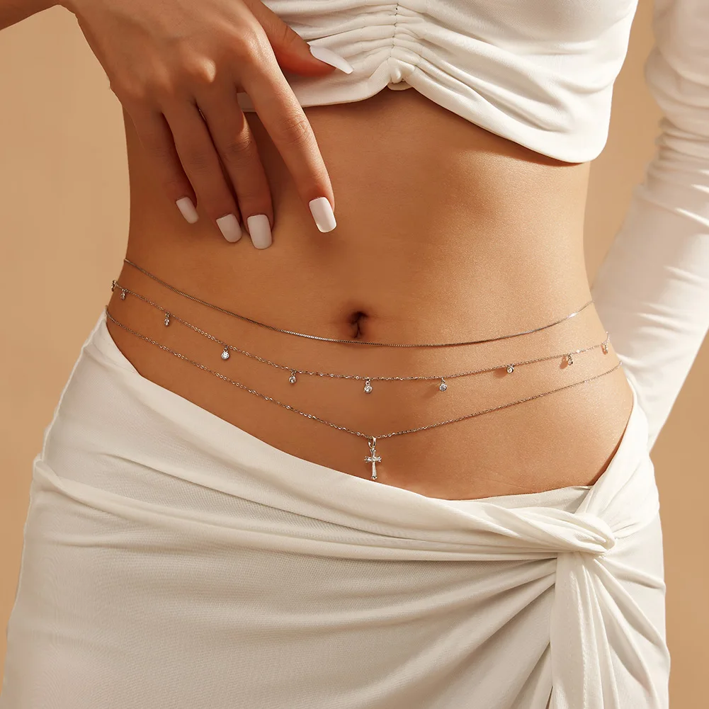 BCW01 RINNTIN New Arrival 14K Gold Plated Body Chain Gift 925 Sterling Silver Summer Beach Accessories Belly Waist Chain