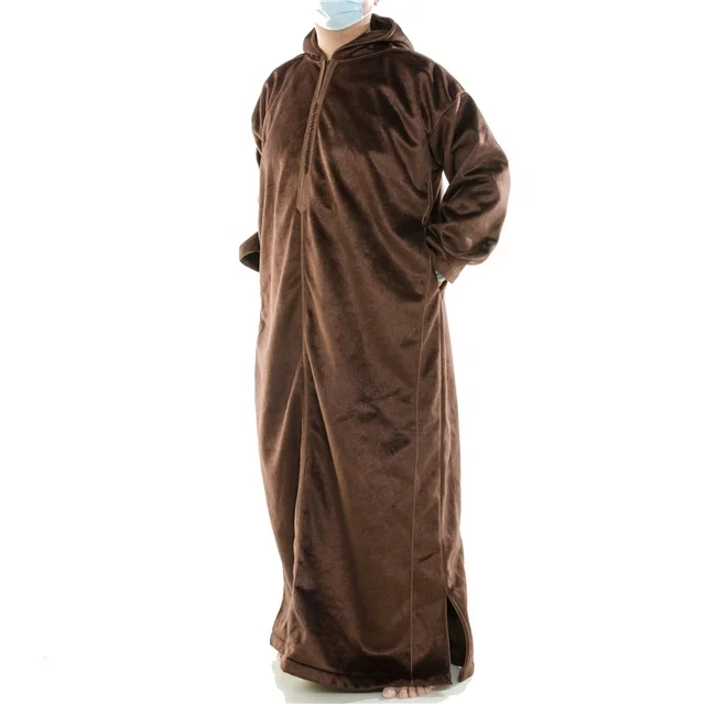 Wholesale Men Qamis High Quality Moroccan Jubbah Men Thobe for Winter thick Robe Mens Winter Abaya