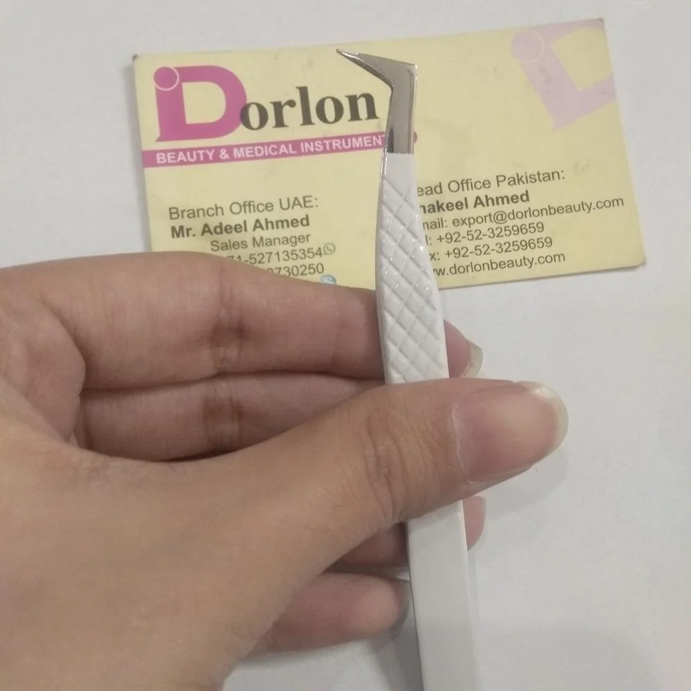 Sustainable 90 Degree Boot-Style Mega Volume Lash Tweezers White Color Coated Curved Professional Lash Extension Private Label