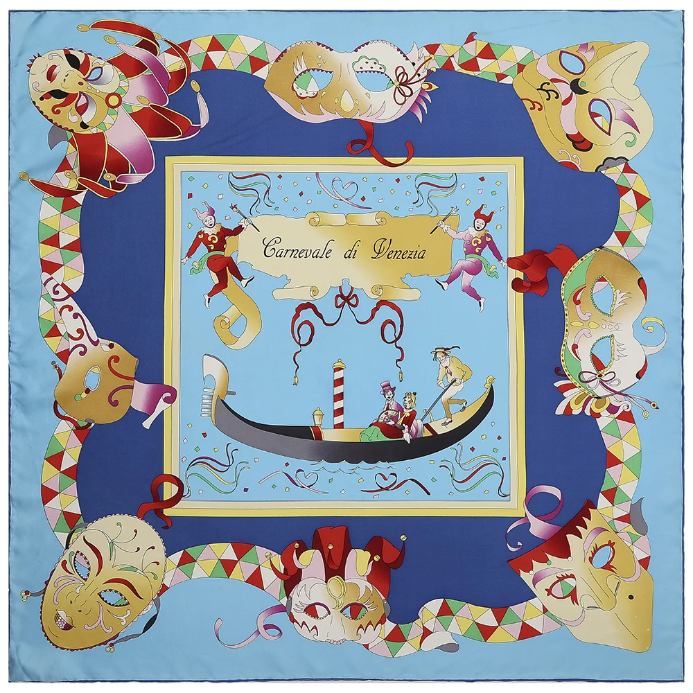 Simply Beautiful Venice Italy Carnival Scarf Carnevale Di Venezia Headscarf Gondola Gift Neck Scarf Custom Silk Souvenir Scarf