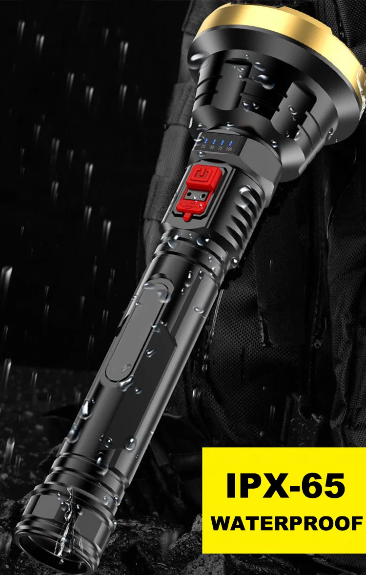 Bright Light 12000Lm Rechargeable Flashlight Waterproof Long Distance Led Torch Flashlight for Outdoor Camping