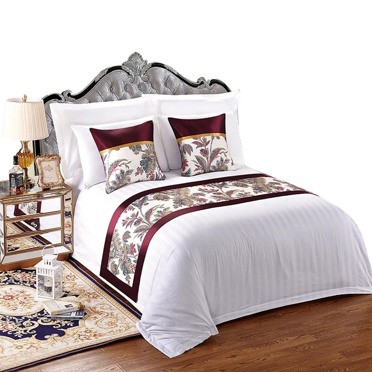 Guangzhou White Cotton Hotel Bedsheets 3cm Stripe bedding set 5 star luxury hotel bed linen