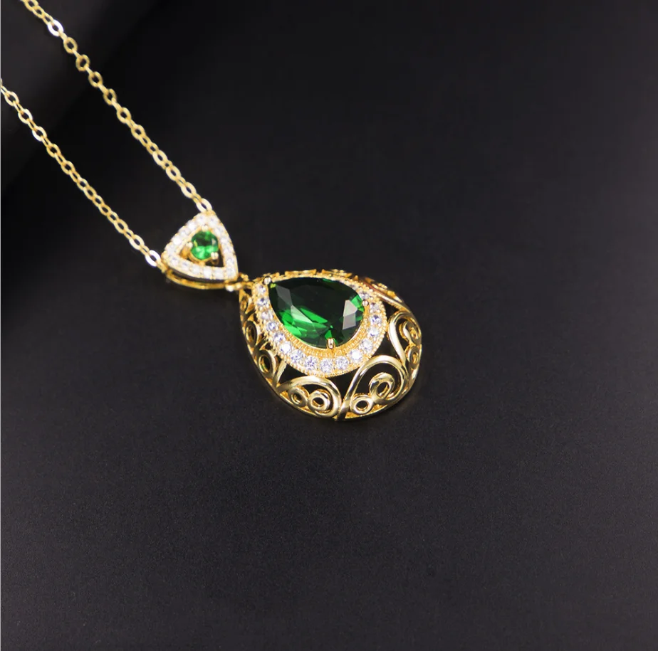 Green Emerald Jewelry Set Sterling 925 Silver Plating Platinum Zircon Necklace Set Sapphire Zircon Jewelry Set For Woman Gift