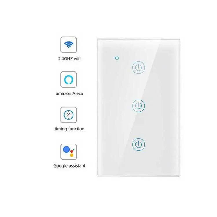 US Standard USA Tuya 3 Gang Touch Interruptor Inteligente Pared Wifi Smart