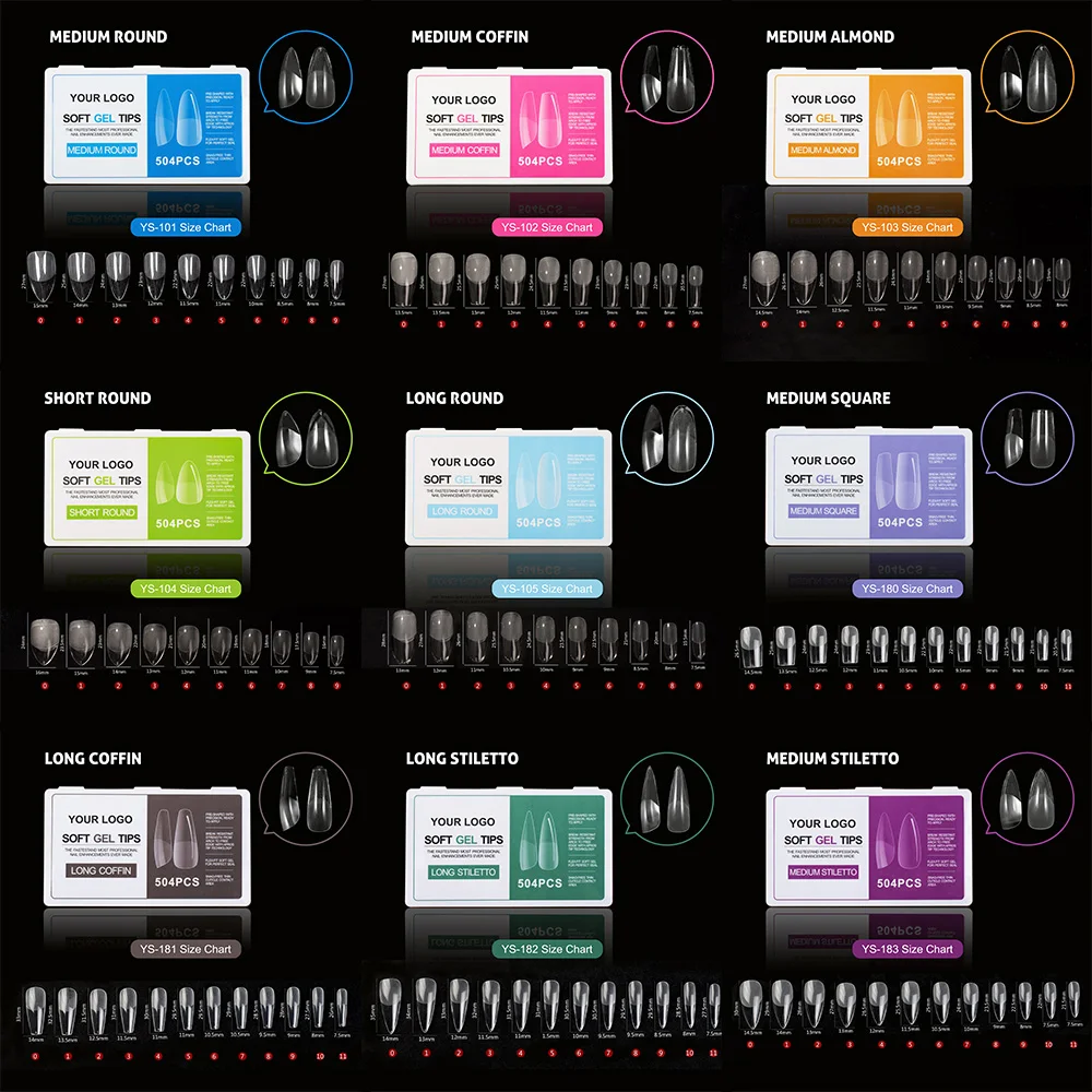 Long Traceless Nail Tips Gel UV Nail Glue Medium Square Soft Gel Tips In Box Short Round Various Styles Nail Plate