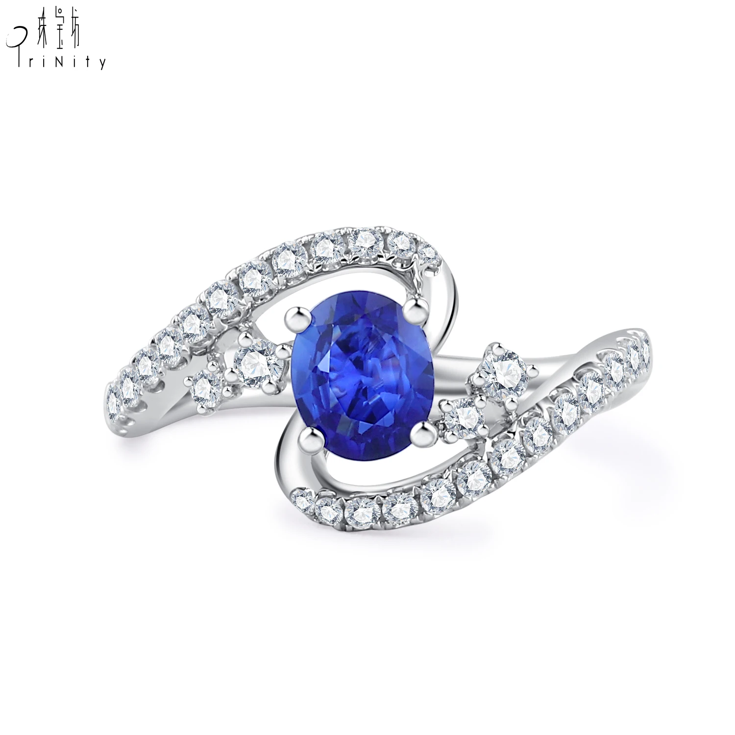 New Luxury Gemstone Jewelry 18K White Gold Real Natural Diamond Blue Sapphire Rings For Women