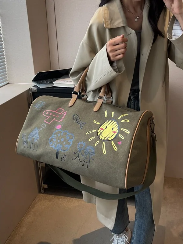 Cute fashion women canvas travel weekend multi functional men sports cheap duffle gym bag