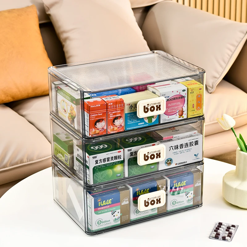 Wannuo Stackable household medicine storage box Transparent and easy to find medicine box Drawer switch medicine box