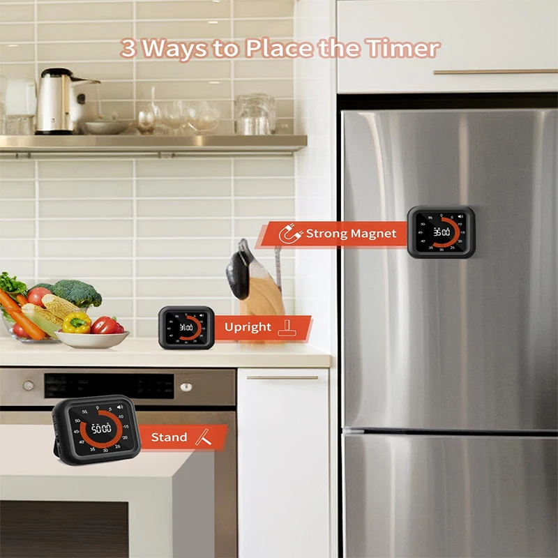J&R 12 Hours Mute Loud Type-C Rechargeable Digital Magnetic Visual Timer for Kitchen Classroom Office