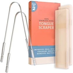 2 Pack Bad Breath Treatment 100% Stainless Steel Metal U Shaped Tongue Scraper for Travel Packing Box