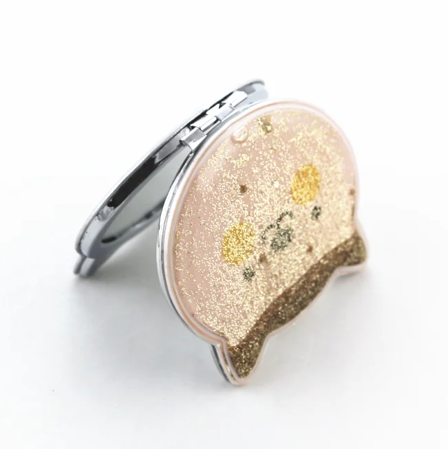 Animal shape cosmetic handbag mirror with floating glitter