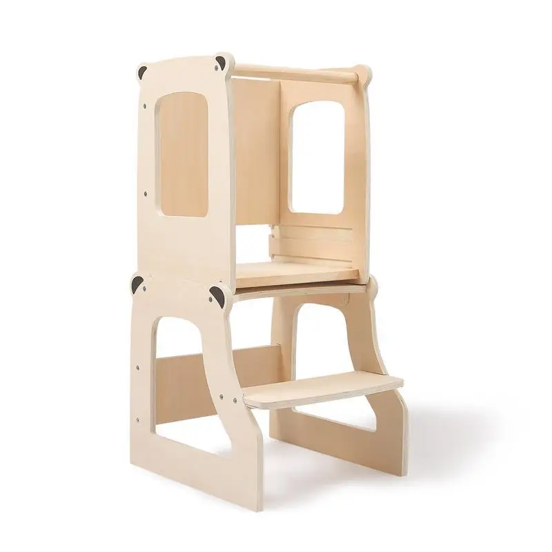 Kids Kitchen Step Stool Adjustable Standing Learning Tower with Safety Rail Solid Wood  Stand