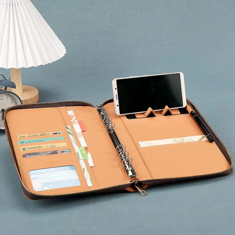 Factory customize A4 PU leather portfolio folders Travel Notebook zipper Padfolio Folder
