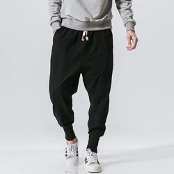 Custom Men Streetwear Lightweight Cotton Linen Joggers Sweatpants Plain Casual Harem Pants