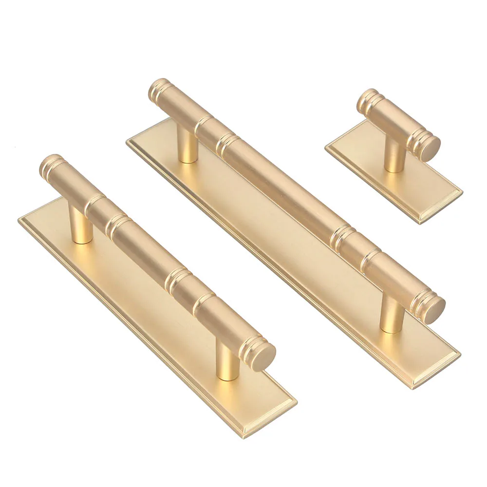 Satin Brass Cabinet Handle T bar Pull Handle and knob With Plate Furniture Handle For Kitchen Hardware