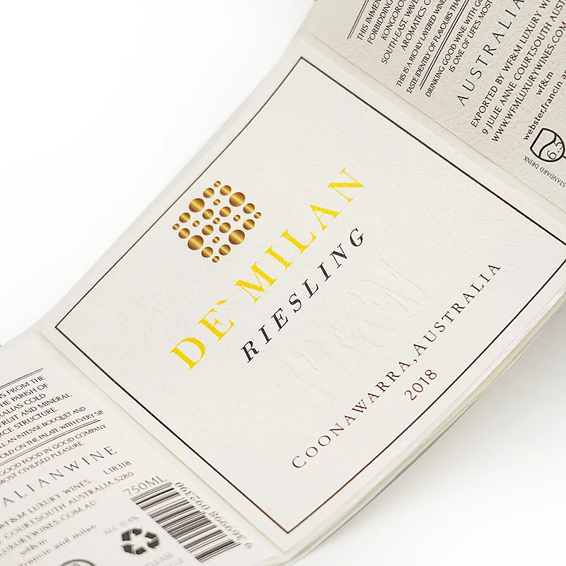 Custom Printing Water Proof Sticker Wine Self Adhesive Vinyl Paper Gold Foil Stamping Texture Roll Label For Bottle