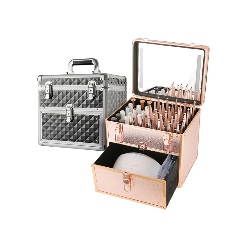 Профессиональный Мастер для макияжа, косметичка большой емкости со светодиодной подсветкой, портативная Модернизированная версия Alumi