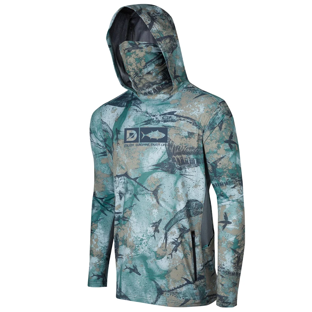 wholesale Camo fishing shirts with hood sublimated long sleeve fishing shirts Marsh wear fishing shirt