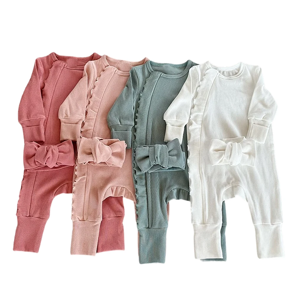 waffle knitted baby rompers sibling  zipper footed baby onesie long sleeve winter ruffle reversible long sleeve baby rompers