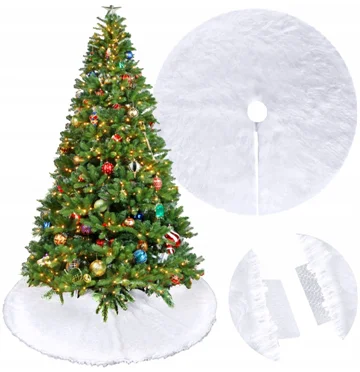 Eco-friendly tree skirt white 90 cm fur scatter rug double layers thick Xmas tree mat Elf Christmas tree skirt