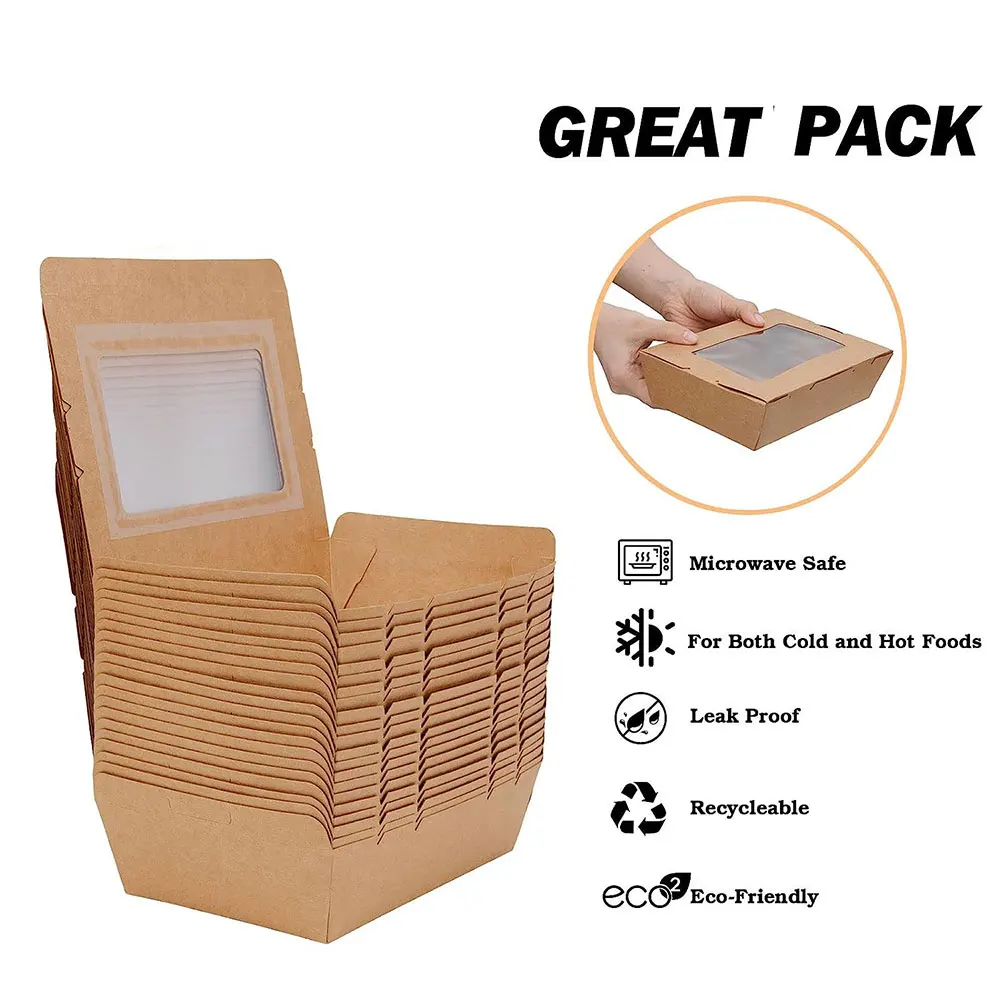Microwave Safe Leakproof Disposable Eco Biodegradable Take Away Fast Food Delivery Clamshell Packaging Box