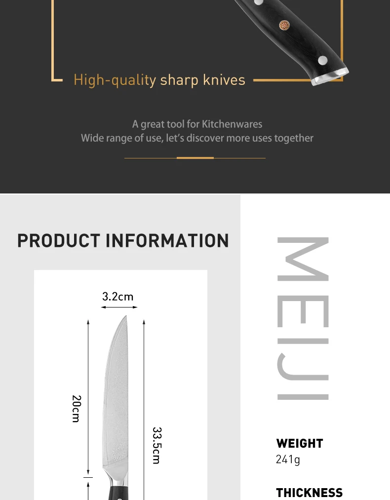 MEIJI Top Seller Factory Sharp 3CR13 Wood Handle Forging Damascus Steel Meat Cleaver Cleaver Knife